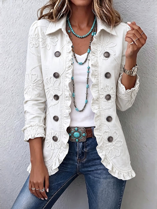 Concetta | Chaqueta marfil bordada con elegantes volantes