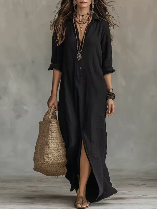 Solene | Elegante vestido largo y holgado con sofisticados botones